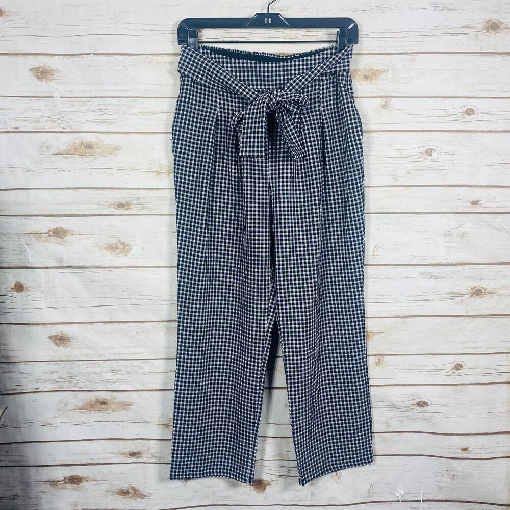 Sienna‎ Sky Women Gingham Check Wide Leg Tie Elastic Waist Pants Black White L